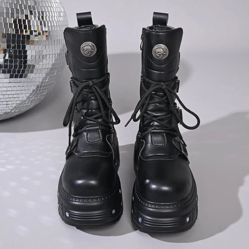 Autumn Winter Fashion Quality Comfortable Punk Gothic Knee Length Boots With Metal Decoration Riveted High Heels Motorcycle Boot