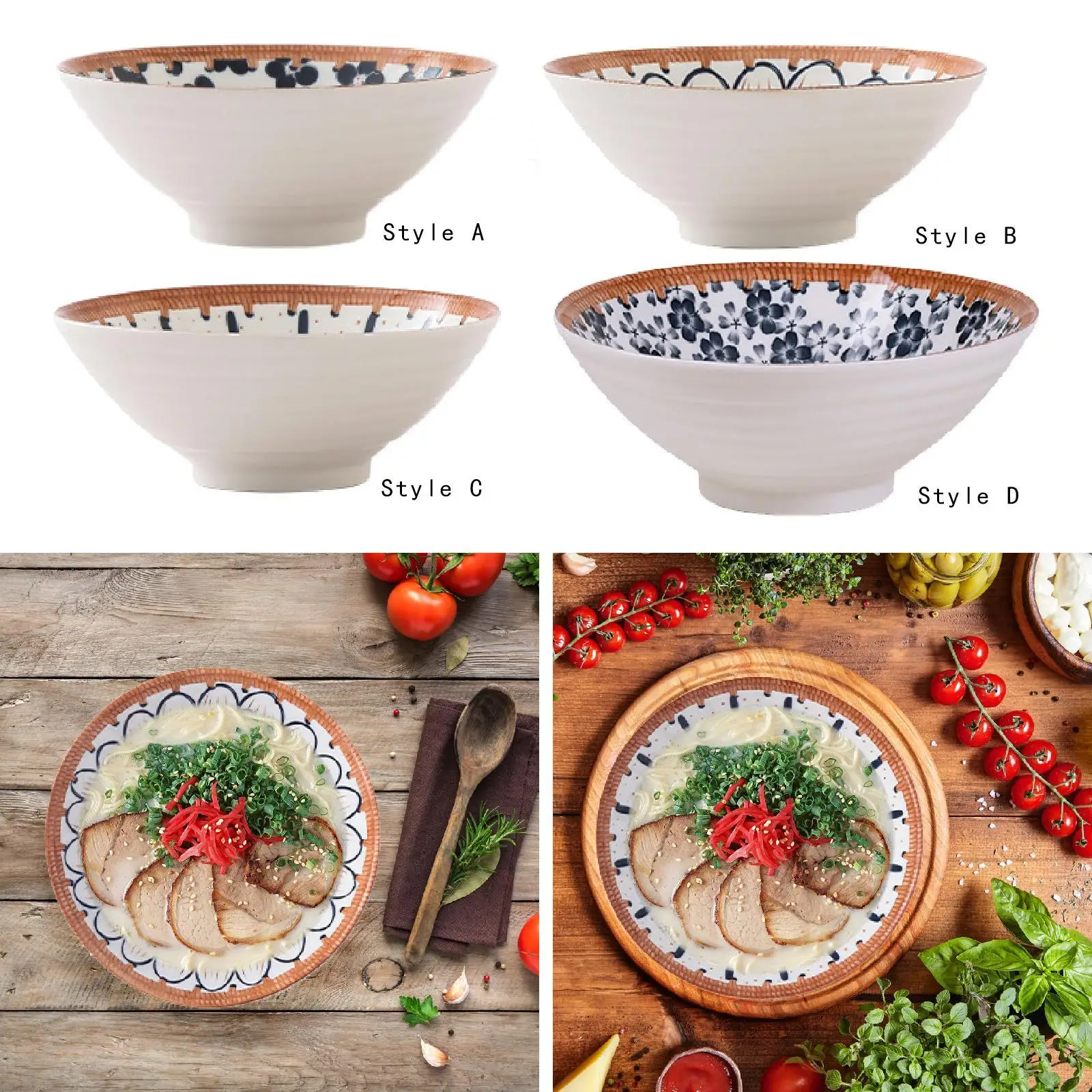 Nudelsuppenschüssel, unzerbrechliche Ramen-Schüssel, multifunktional für Udon Soba Pho, Servierschüssel, Heimgebrauch, Suppenbecken, Retro für Restaurant