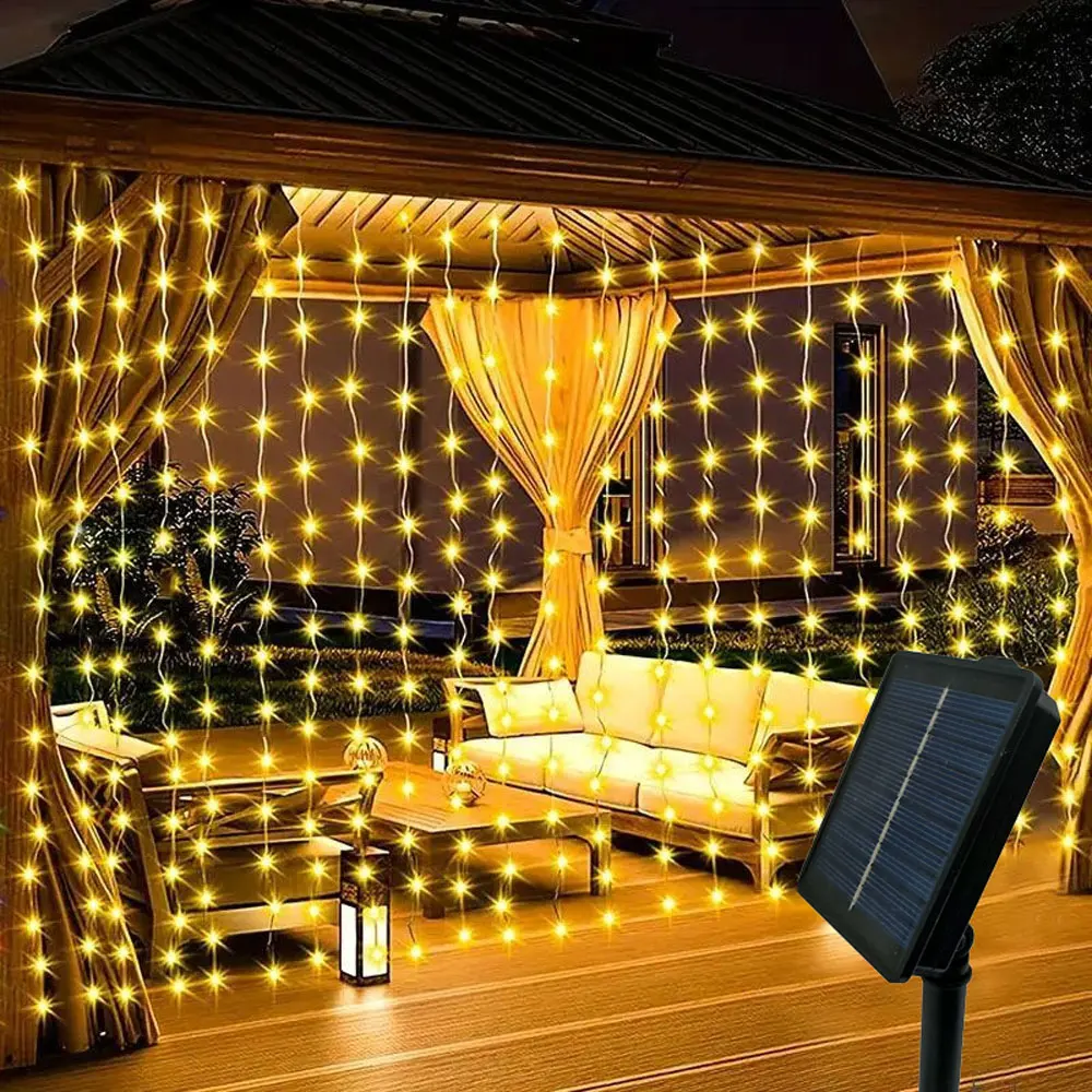 

Солнечная гирлянда-штора для улицы, сказочные огни для сада, двора, свадьбы, праздников, декоративные светильники, украшение к празднику Ид Мубарак