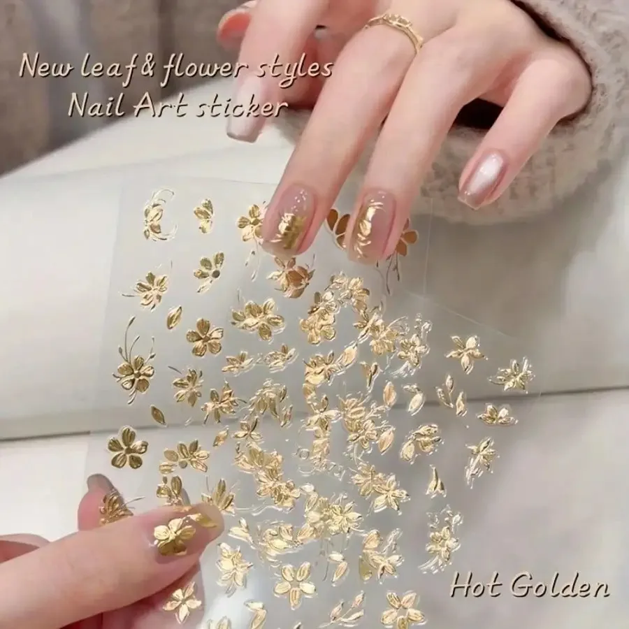 

Popular summer gold nail stickers, self-adhesive nail stickers, gold/rose gold floral and leaf styles, gold and rose gold, perfect as a gift for women, romantic and gentle nail stickers for dates.