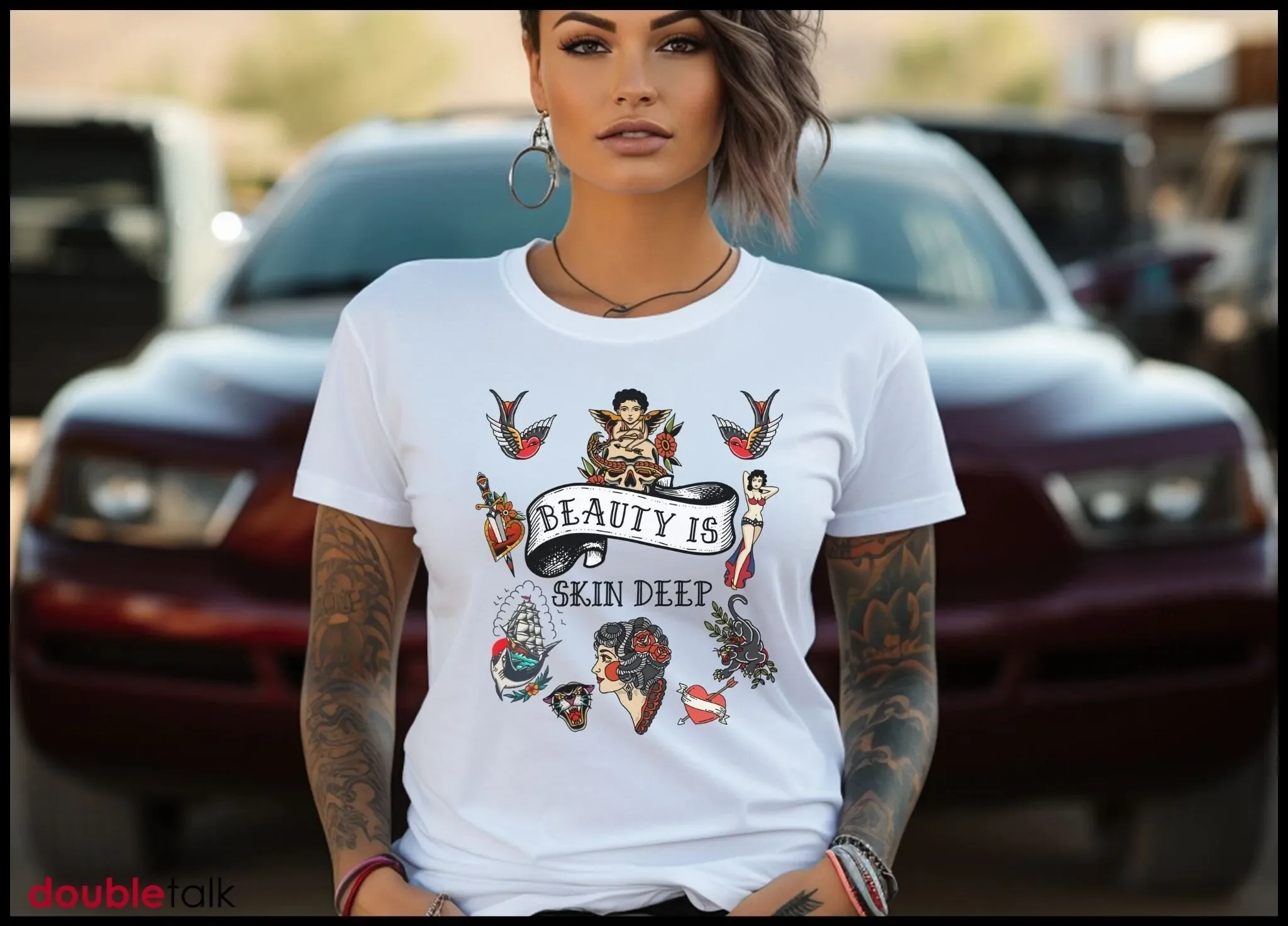 

Beauty is Skin Deep Tattoo T Shirt Vintage Old School Lover Artist