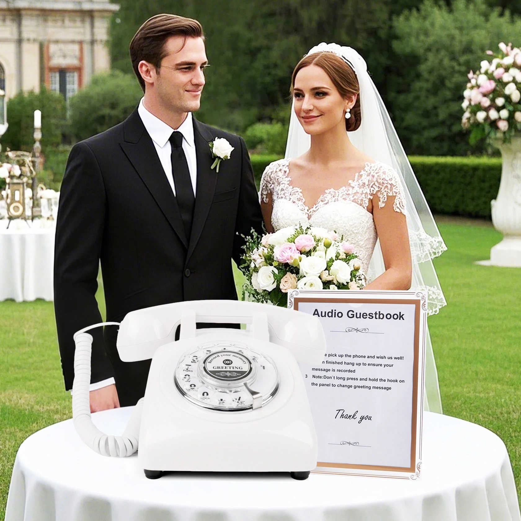 White Voice Recording Audio Guest Book – Guest Book Phone for Weddings, Bridal Showers, Anniversaries,Unique Wedding Gift