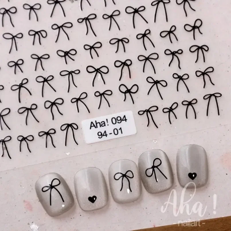 Black White Pink Mini Bowknot Design Nail Art Sticker Self Adhesive Lace Ribbons Bow Butterfly Decals Nail Art Decoration