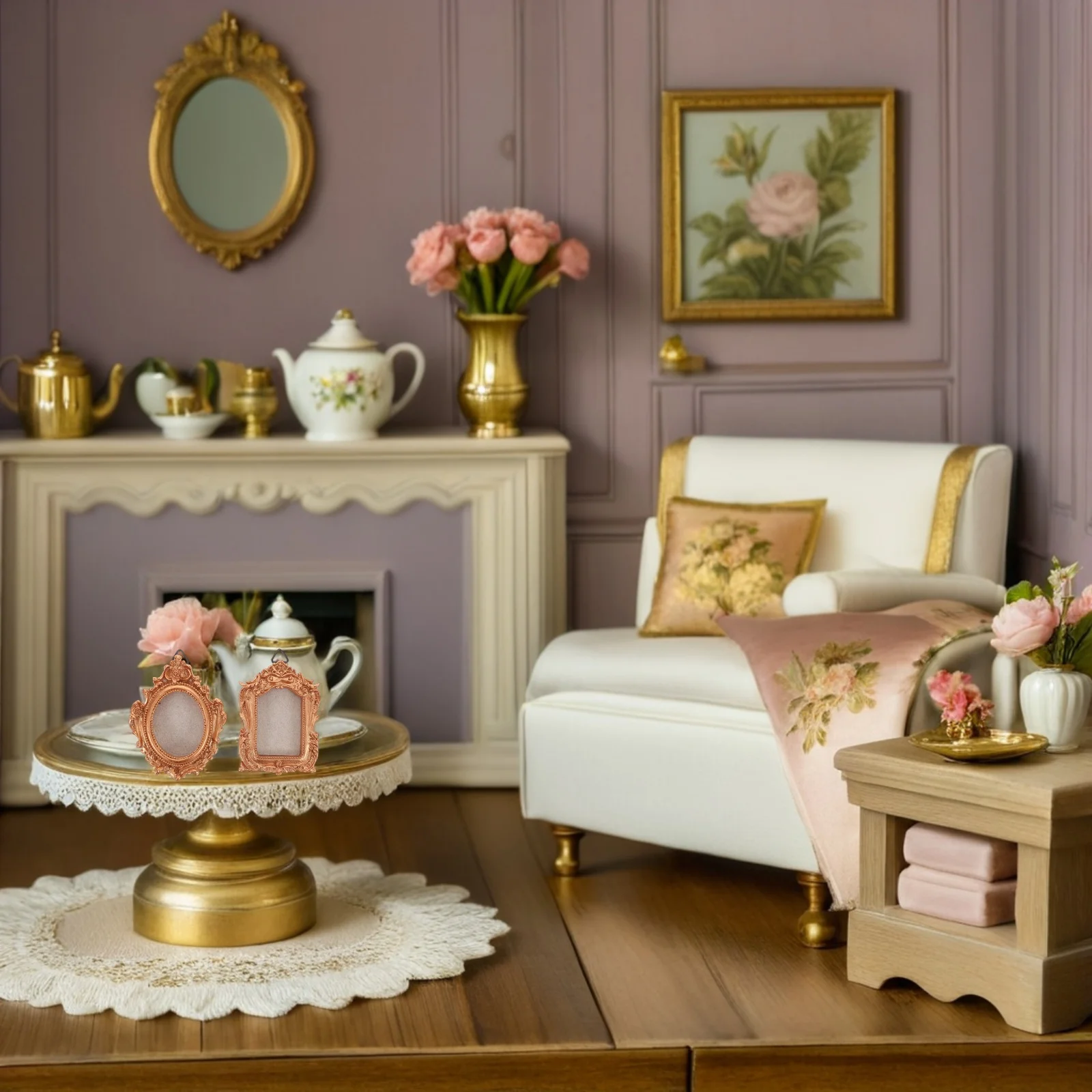 

2Pcs Mini Picture Frames Vintage Resin Wall Hanging Decorative Small Gold Photo Frame Ornaments for Home Wedding Display