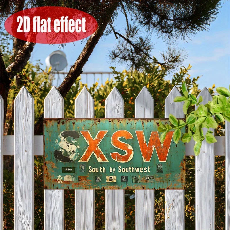 2DFlat-1pc of SXSW Vintage Metal Signage-a Plaque Celebrating The Austin Texas Festival,Perfect for Retro Rustic Wall Decoration