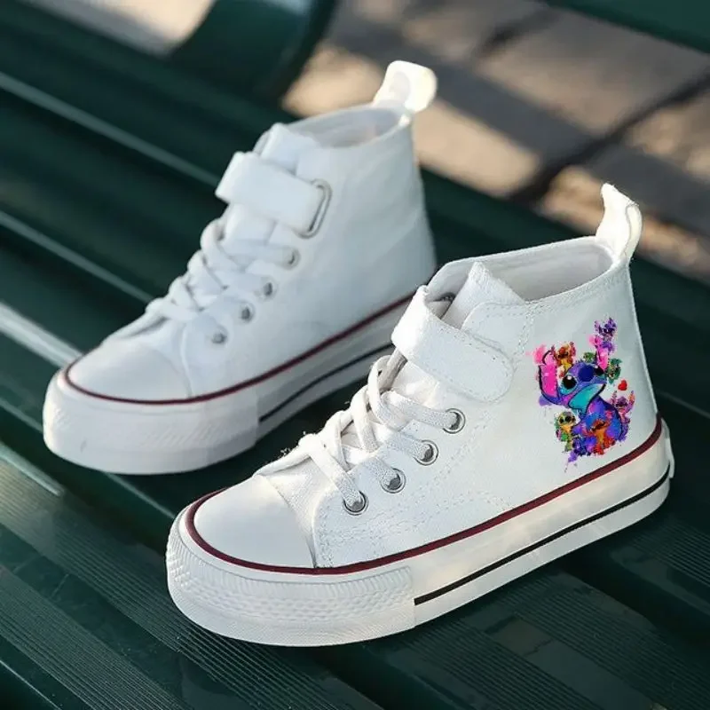 Disney-Lilo e Stitch sapatos esportivos de alto nível para crianças, adorável estampa de desenhos animados, tênis casual para crianças, tênis confortáveis para meninos e meninas