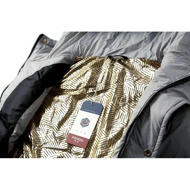 Alto allentato 90 Du down Jaet da uomo Thi caldo piumino resistente al freddo capispalla tessuto in nylon decorazione con cerniera