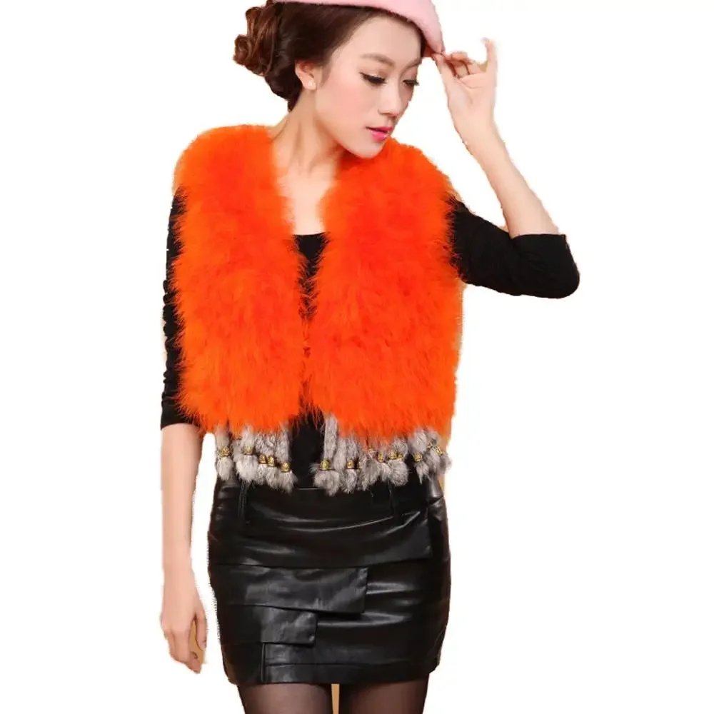 

Girl's Real Ostrich Feather Fur Vest Winter Warm Waistcoat For Party Dinner Fluffy Soft With Pendant