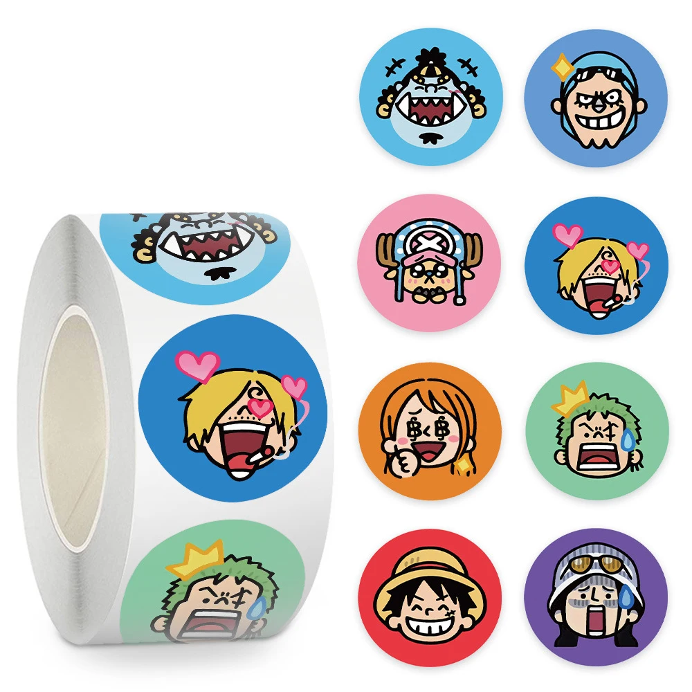 

500pcs/Roll Anime ONE PIECE Decoration Stickers Kawaii Cartoon Luffy DIY PVC Laptop Decals Stiker Children Reward Toy Girl Gifts