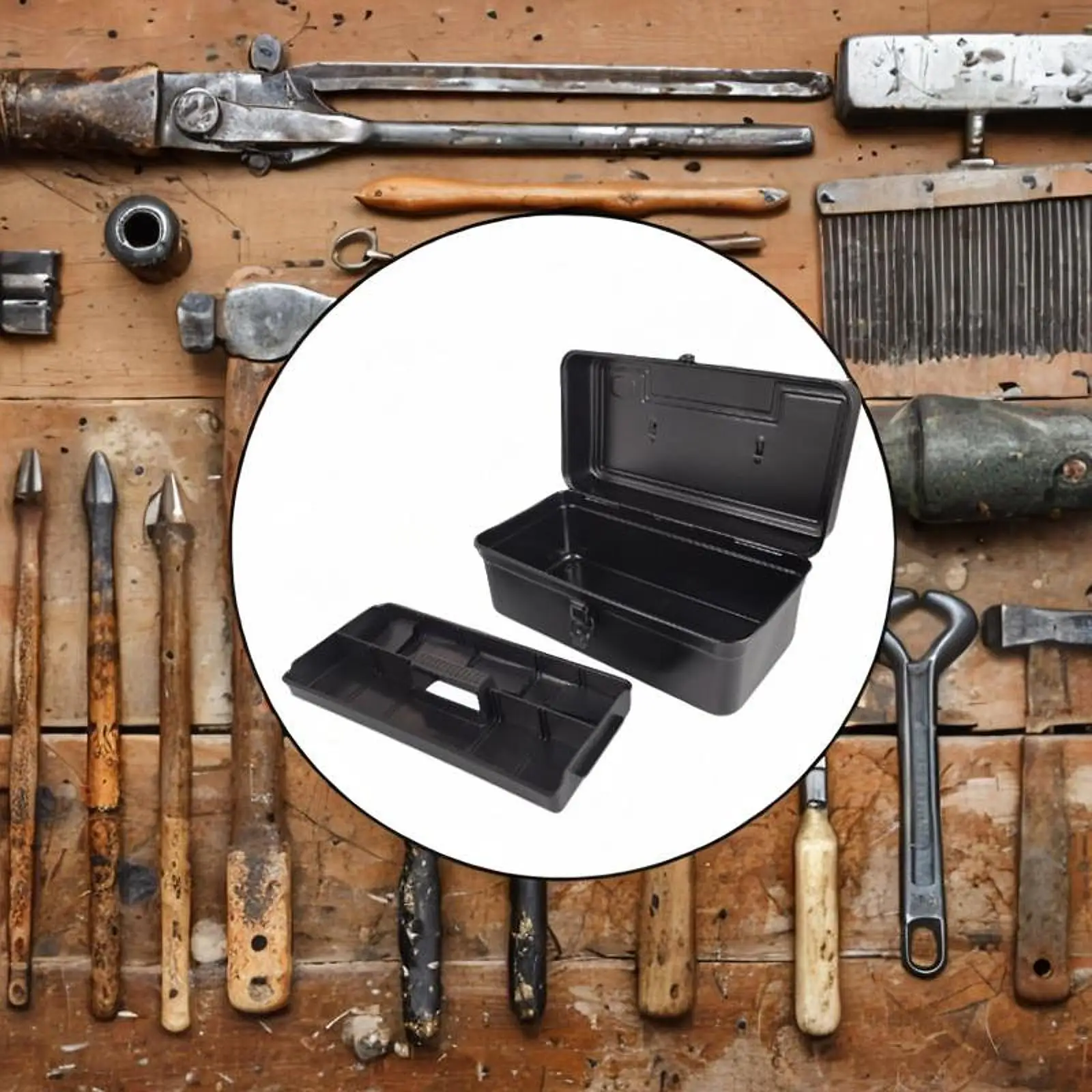 

Tool Case Iron Organizer ,Multifunction ,Vintage, Portable Large Storage Case Metal Tool Case