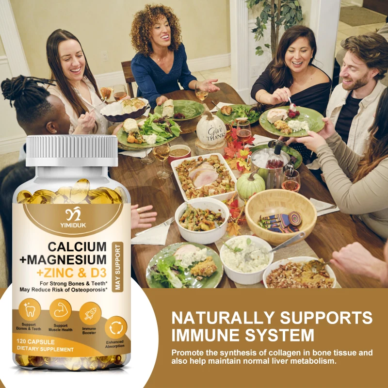 Calcium, Magnesium, Zinc & Vitamin D Capsules - Delicious Bone Health Capsules Supplement for Men, Women & Kids