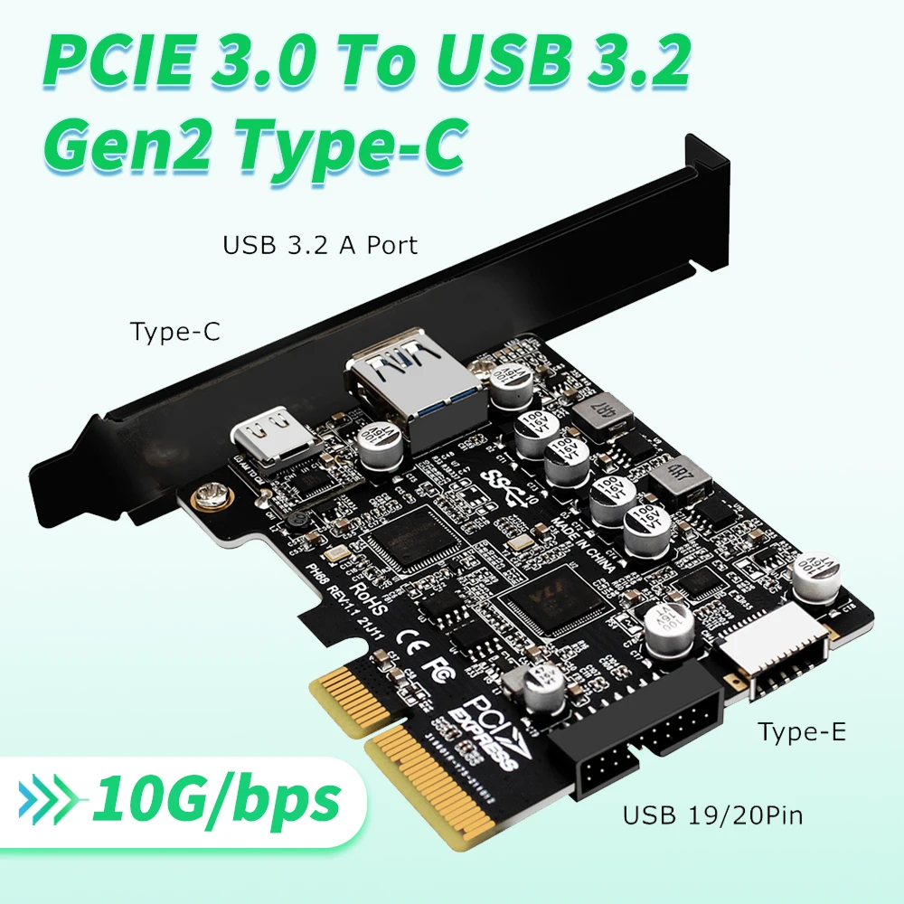 

USB 3.2 PCI Express Card Adapter USB3.2 Type C 19Pin 20Pin Front Type-E PCI-e Controller USB3 Pcie X4 Converter Expansion Card