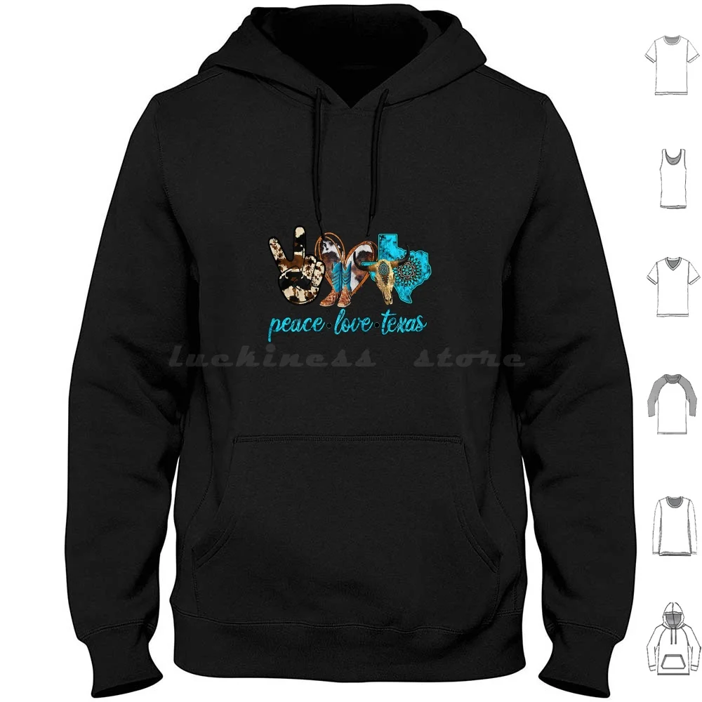 Turquoise Cowboy Boots Bull Skull Peace Love Texas Cowgirl Hoodie cotton Long Sleeve Texas Flag Alexis Texas Texas Walker