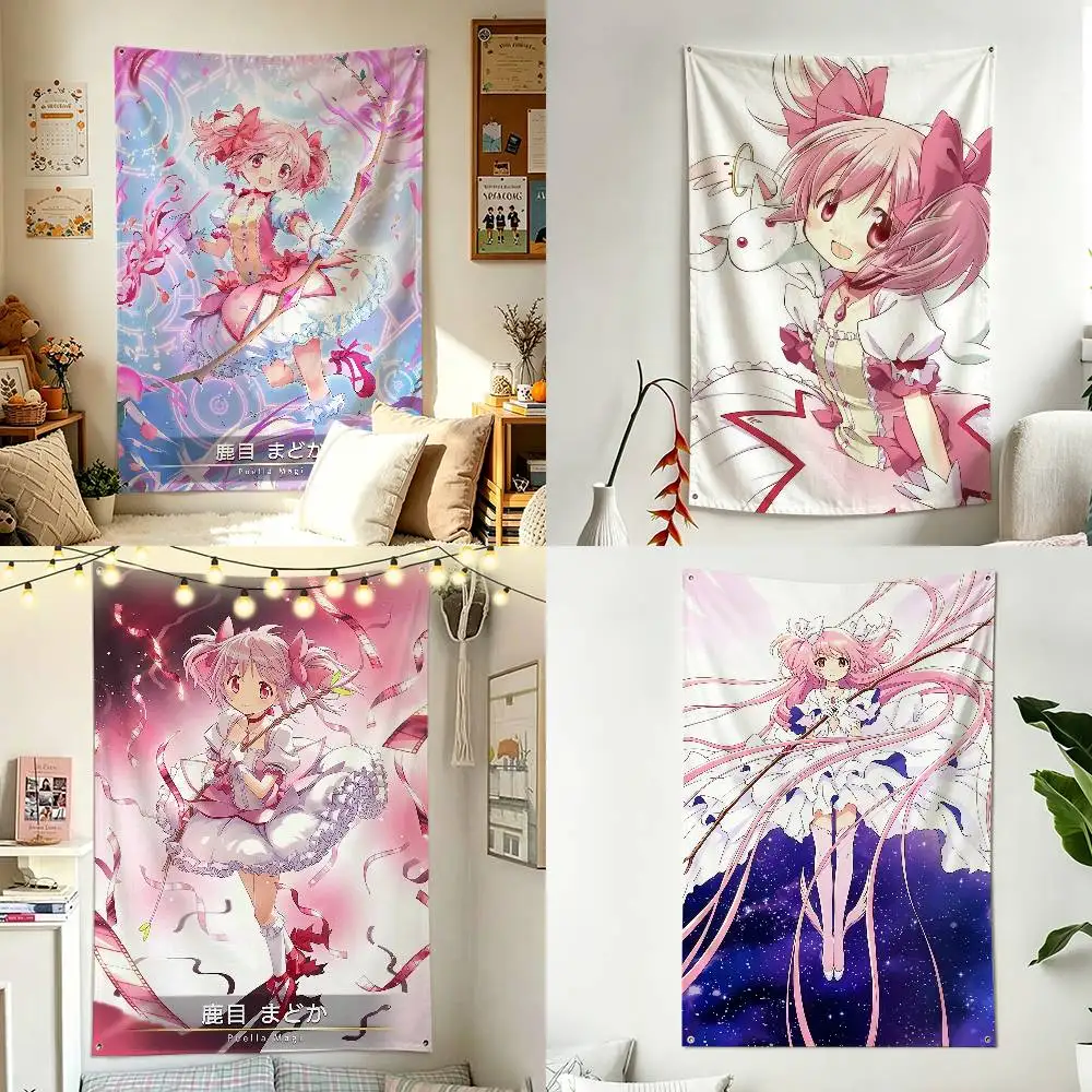 Anime P-Puella Magi M-Madoka Home Decor Vertical Flags Indoor Outdoor Hanging Decor for Bedroom Living Room Wall Decoration
