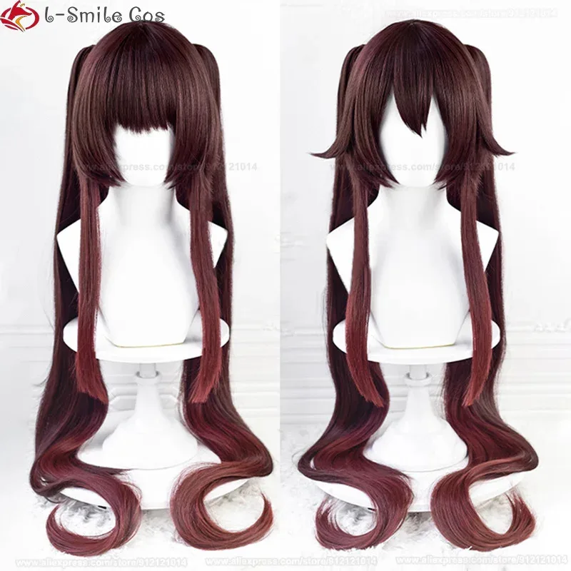 

vivi 2025 Game Hutao Cosplay 95cm Gradient Double Ponytail Heat Resistant Hair Halloween Hu Tao Anime Wigs + Wig Cap