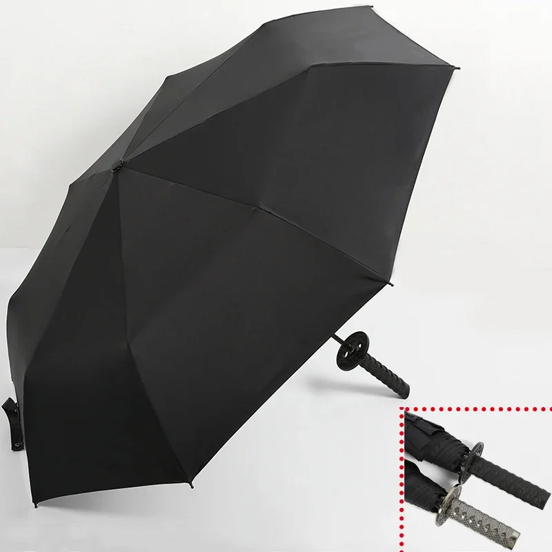 Japanese Samurai Sword Knife Umbrella 3 Fold Portable Windproof Outdoor Sunscreen Parasol Party Cosplay Business Man Women Gift