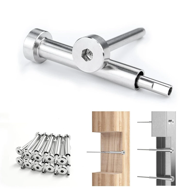 

10Pairs 1/8In Invisible Cable Railing Kit Swage Tensioner And Stud End T316 Stainless Steel For 2In Wood & Metal Posts