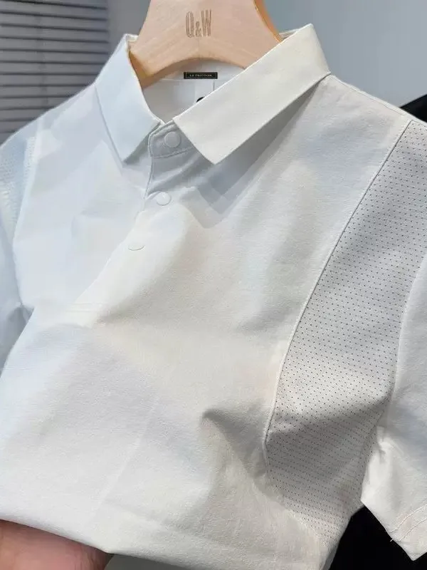 Men's Summer Fashionable Short Sleeve Shirt Casual Thin Flip Collar T-Shirt Lightweight Versatile Loose Fit Breathable Polyester
