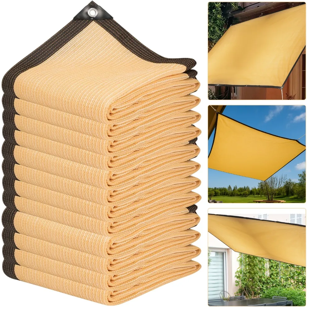 

Летняя уличная солнцезащитная сетка, инструмент для затенения двора, завернутый перфорированный садовый солнцезащитный брезент, утолщенная бежевая теплоизоляционная сетка