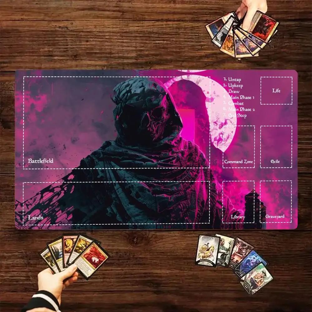 Playmat TCG Playmat Hooded Warrior Moon Night Mouse Mat Anti-Slip Durable Stitched Edge 35X60CM Desk Mat Tapete Magic Card Game