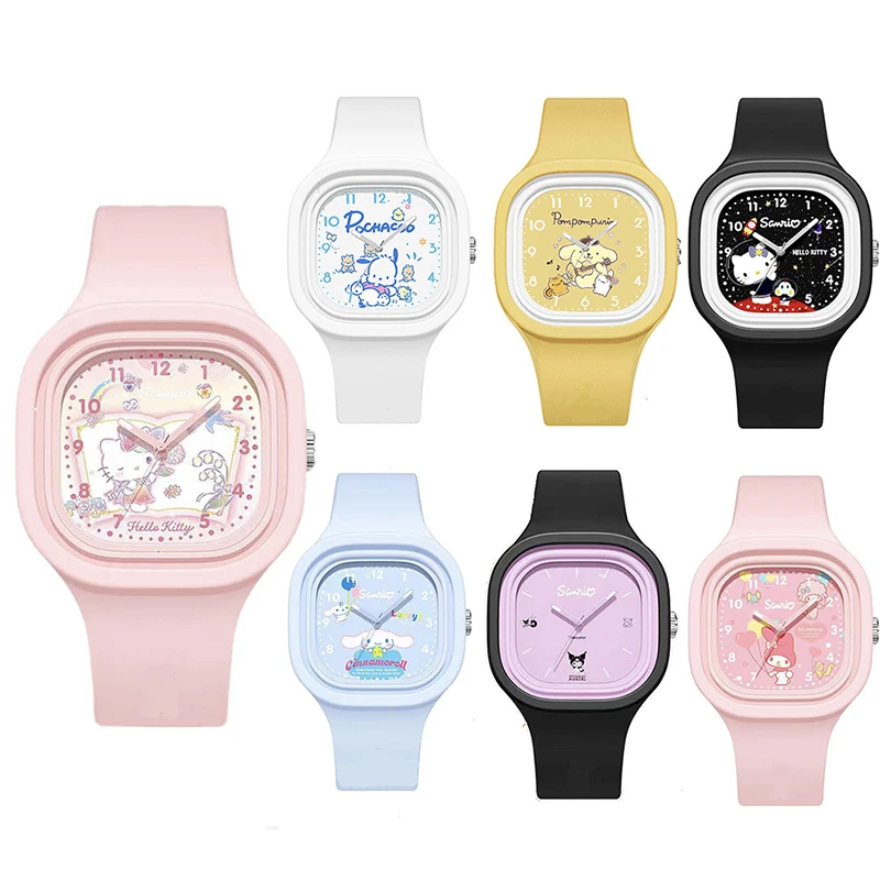 Miniso Anime Cartoon Sanrio Kuromi Melody Hello Kitty Cinnamoroll Siliconen Vierkant Quartz Student Sporthorloge Kinderen Kindercadeau