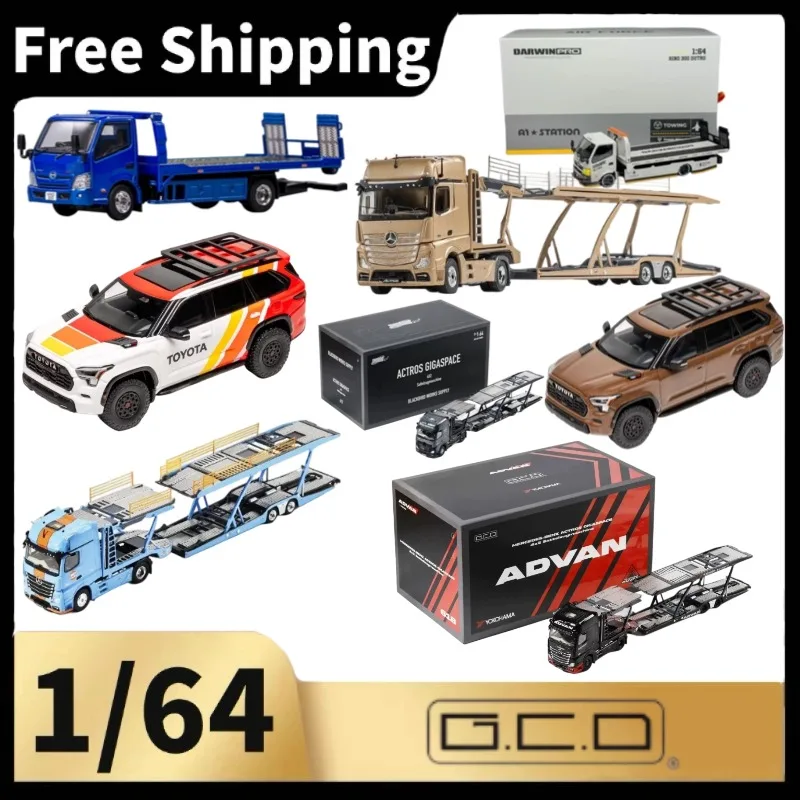 [In Stock] GCD 1/64 Diecast Alloy Hino 300 Flatbed Tow Truck Model, Movable Flat‑Bed Platform, Static Collectible Hauler Vehicle