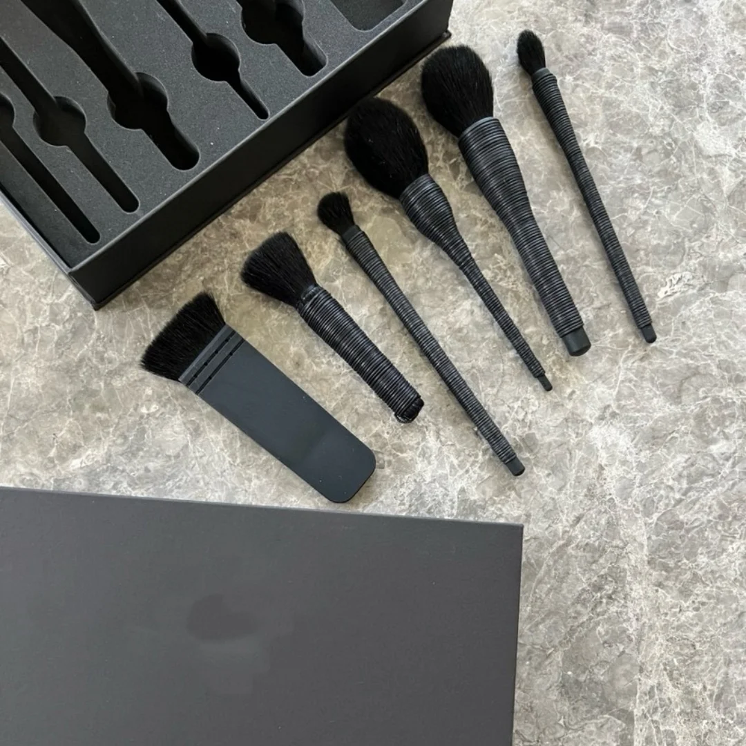 Conjunto de escova de lã artesanal de 6 peças, mini portátil de alta qualidade, pó solto, pincel de contorno, pincel pontilhado, sombra, ferramentas profissionais