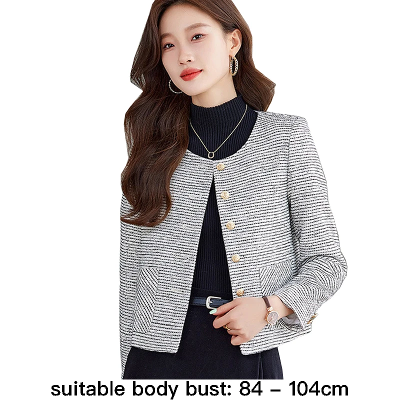 

High quality short woolen blazer for women single breasted long sleeve spring 2025 elegant fashion office clothes white black