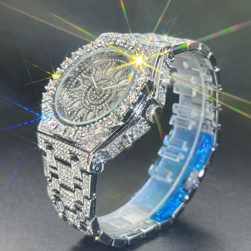 MISSFOX Iced Out Watch For Men Fashion Luxury Diamond Hip Hop Watches Vintage Waterproof Luminous Hands Clock Best Selling 2024