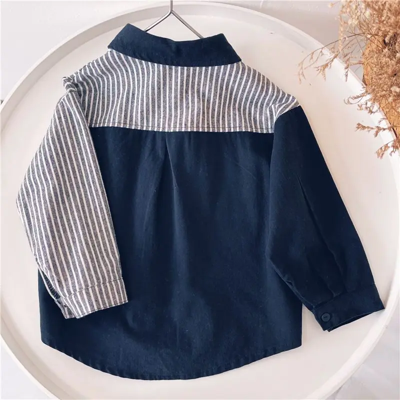 2023 New Korean Fashion Shirts for Boys Loose Casual Cute Kawaii Anime Sports Chic Vintage Patchwork Stripe England Style Top