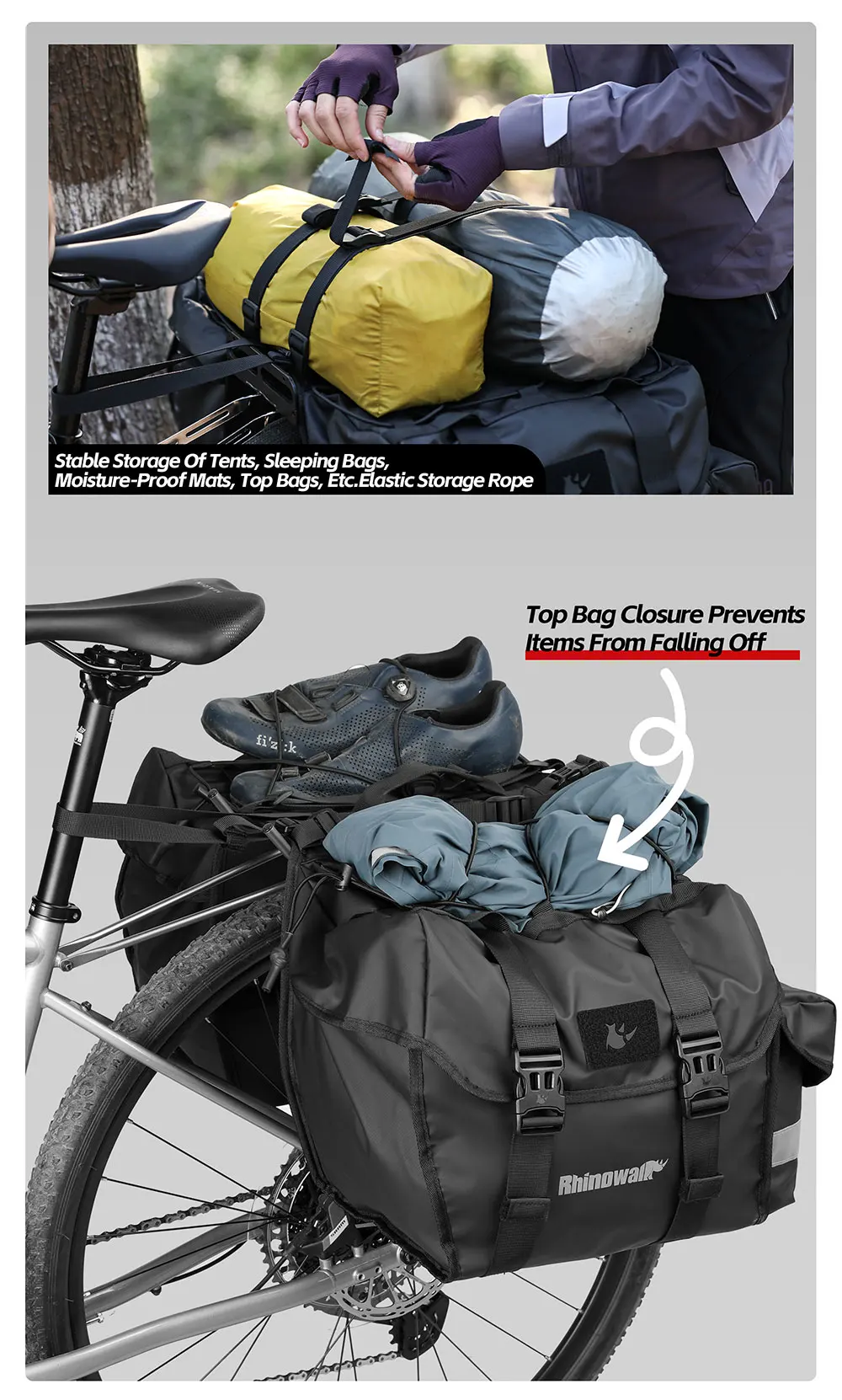 Rhinowalk Fahrrad-Seitentasche, 22–50 l, mit Regenschutz, Fahrrad-Gepäckträger, Kofferraum, Gepäck, Satteltasche, Radfahren, Reisen, MTB-Zubehör – Detail 14