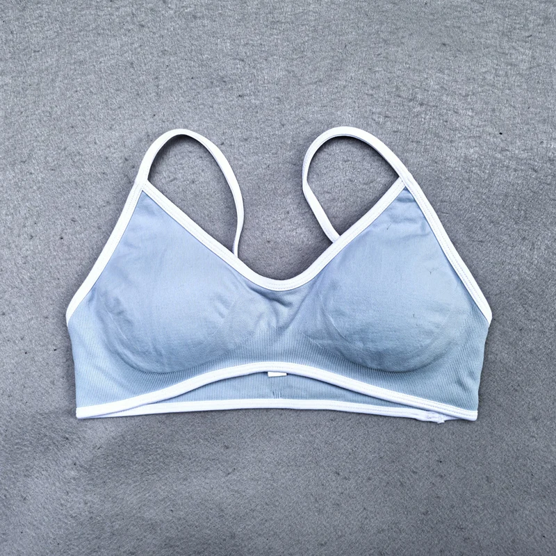 Strappy Yoga Bra Women Sexy Backless Knitted Sports Bra Medium Support Gym Crop Top Padded Seamless Workout Yoga Tank Tops