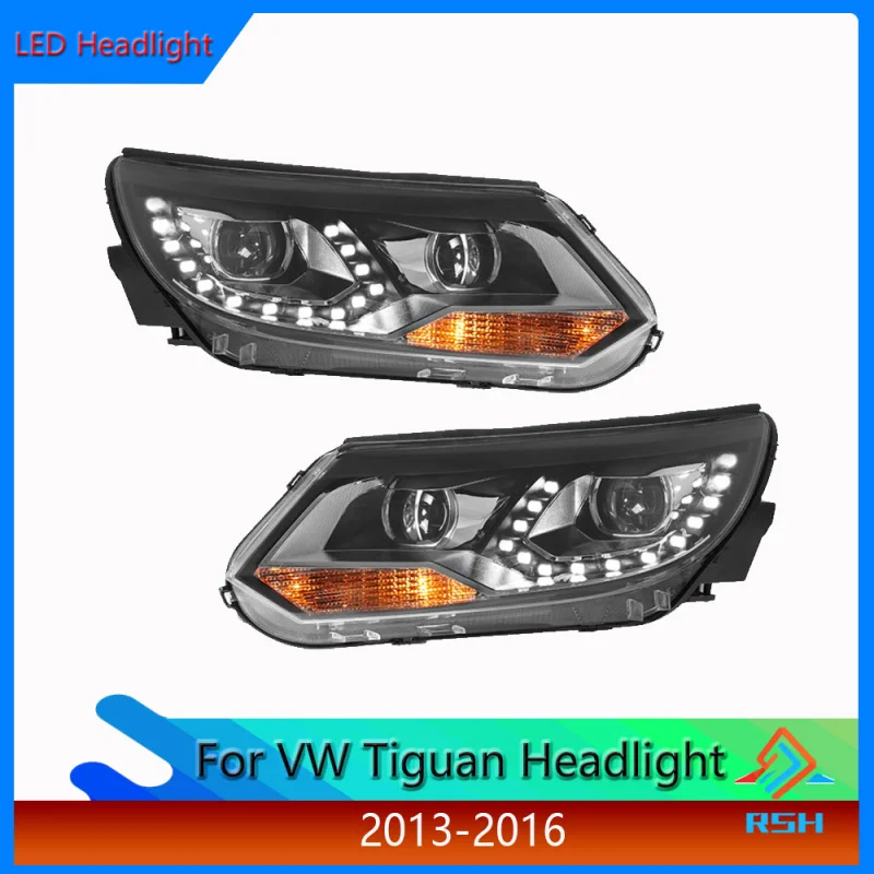 For Volkswagen Tiguan Headlight Assembly 2013-2016 Modification With European-Style Turn Signals LED Daytime Running Lights
