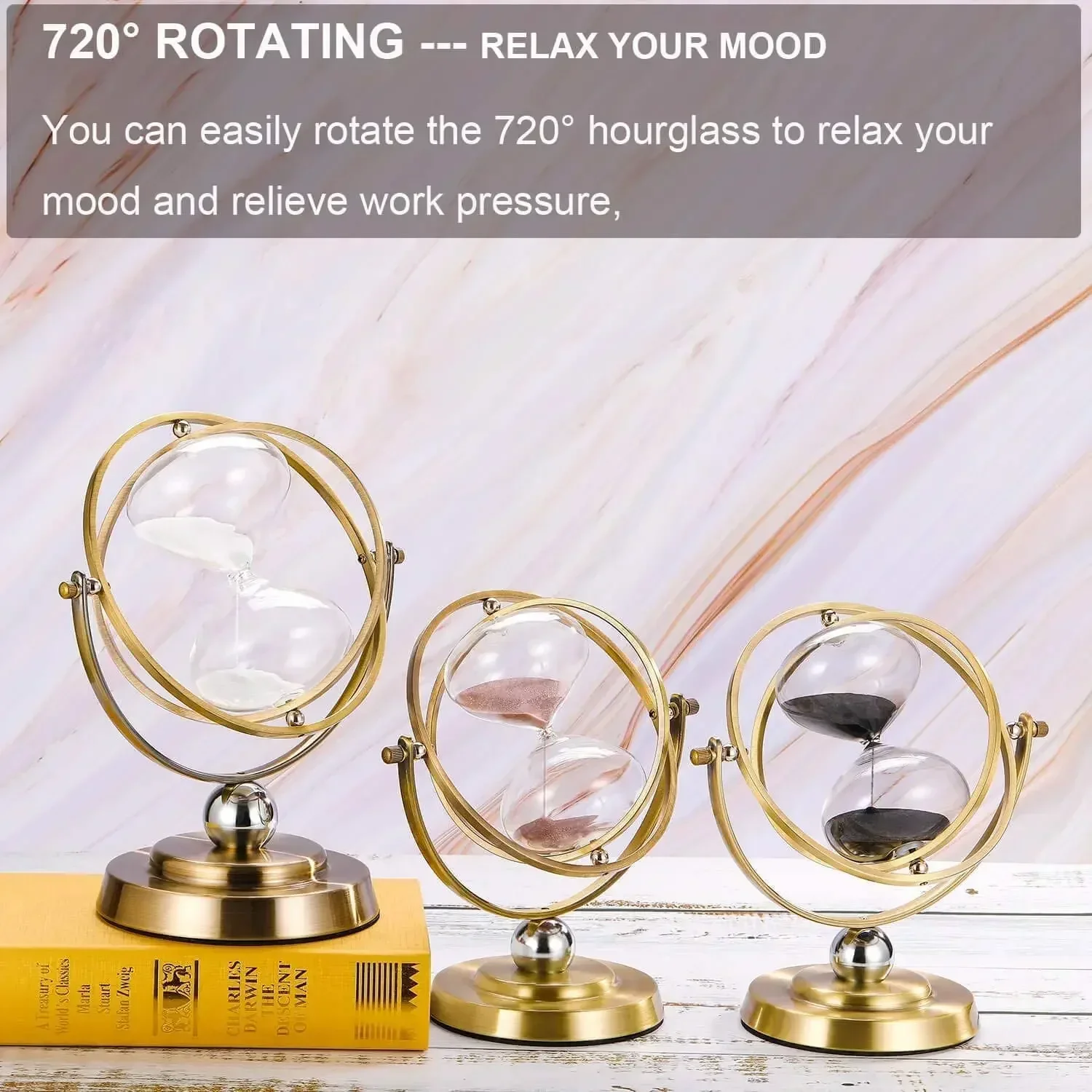 

European Style Retro Metal Globe Hourglass 720 Degree Rotating Metal Sand Clock Sand Timer Gift Wedding Office Home Decor