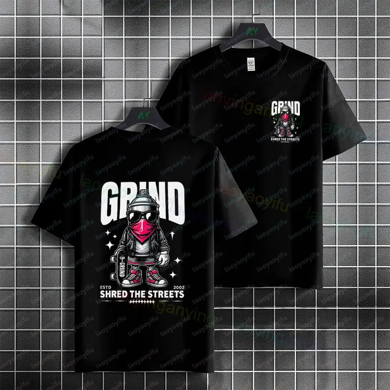 Urban Fashion Skateboard & Puppy Graphic T-shirt Pure Cotton Short Sleeve Casual Tshirt Perfect for Skateboarding Apparel