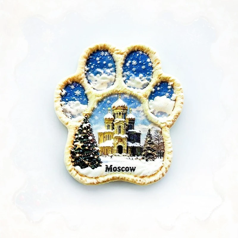 

Russia Fridge Magnet - Creative 3D Bear Paw St. Basil's Design Unique Moscow Souvenir for Nature & Architecture Lovers
