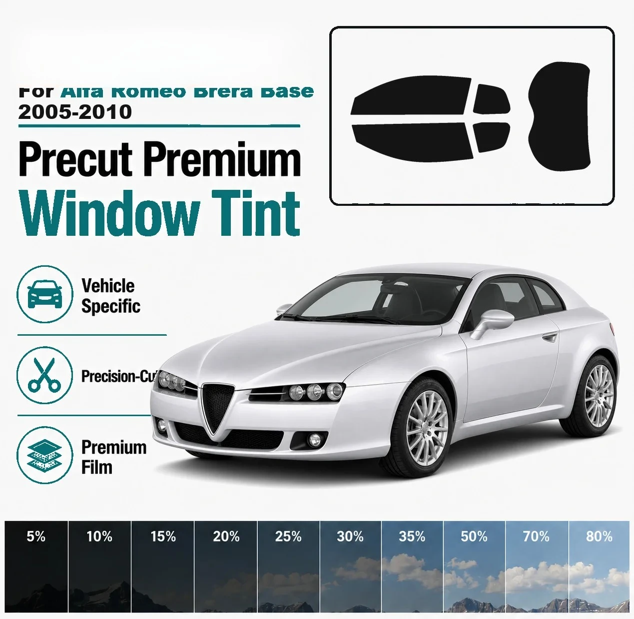 Premium Precut Window Tint for Alfa Romeo Brera Base 2005‑2010 Front Rear Windows UV Heat Rejection Anti‑Scratch Privacy Film