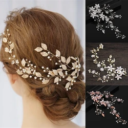 Flower Leaf Crystal Pearl Headband Hairband Tiara For Women Bridal Wedding Hair Accessories Vine Jewelry Band Headband Gift