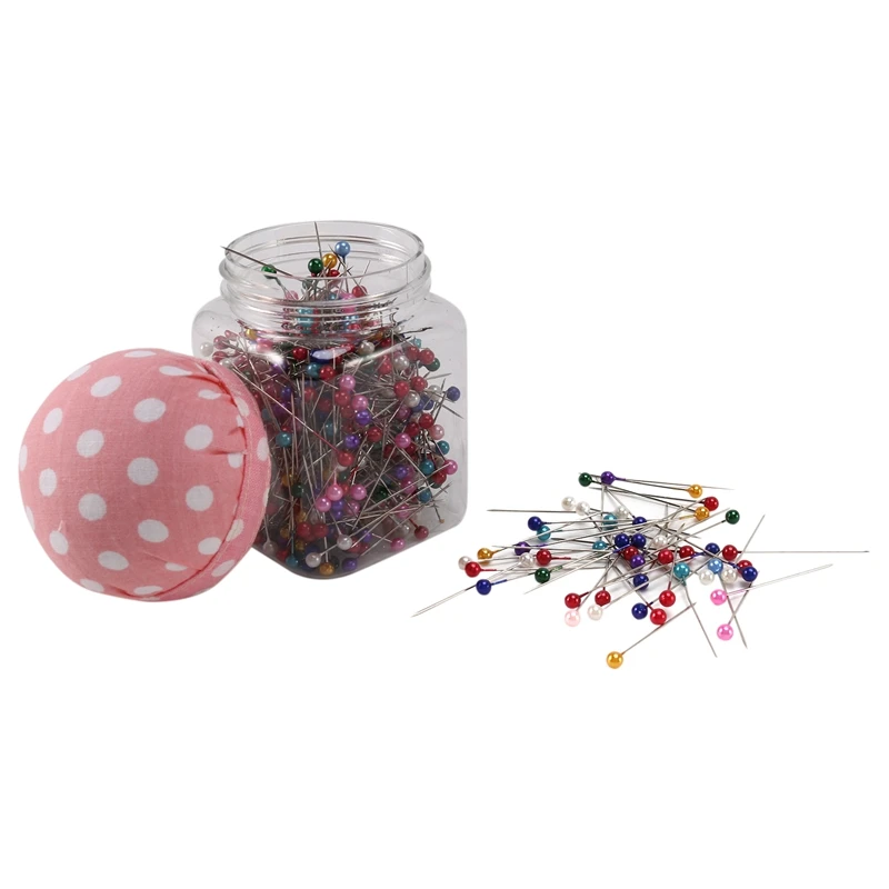 500Pcs Sewing Pins Pearl Needles Pink Fabric Cover Pin Cushion Bottle Tailoring Process