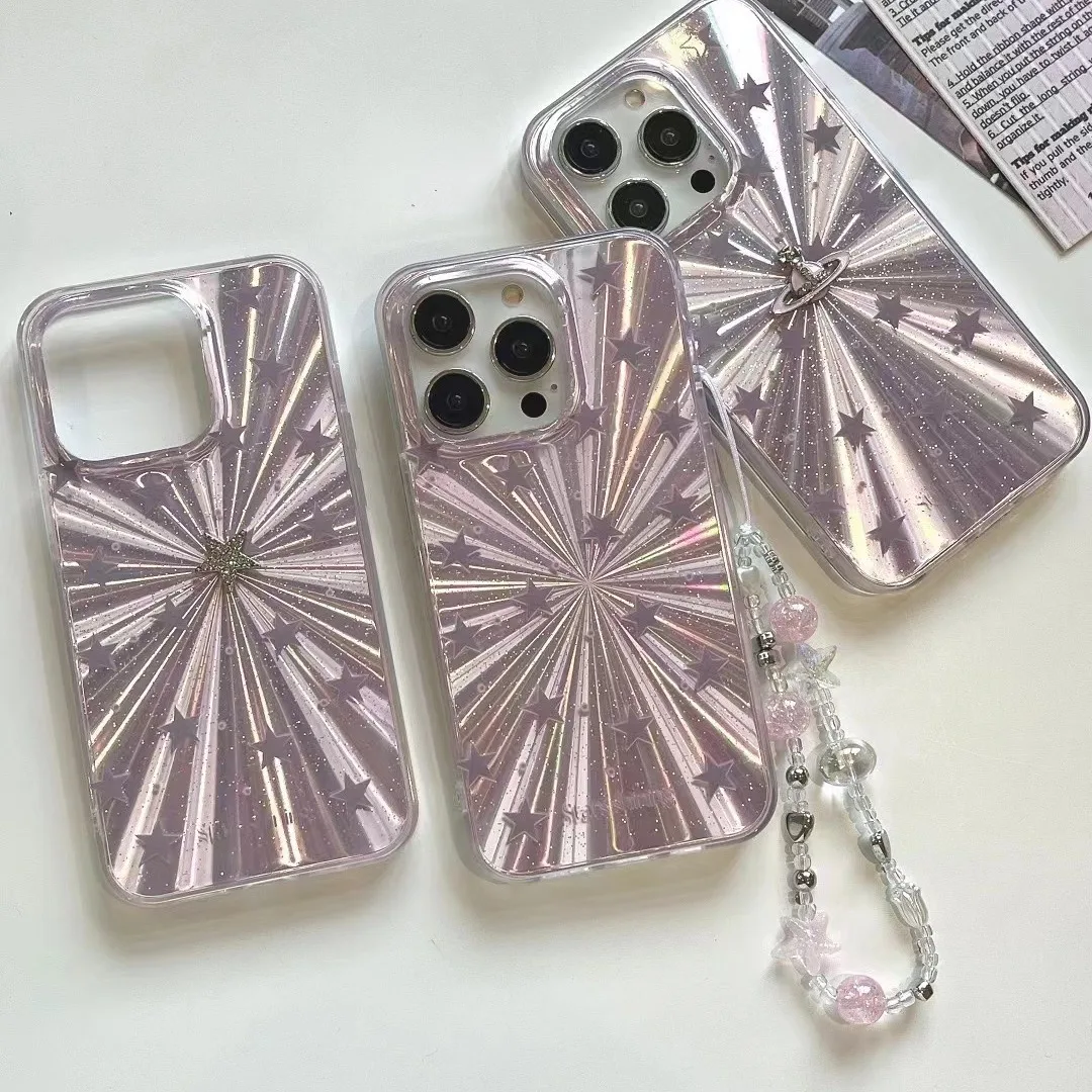 

Girl's Pink Laser Aurora Star Phone Case, For iPhone 16 15 14promax 13 12pro 11