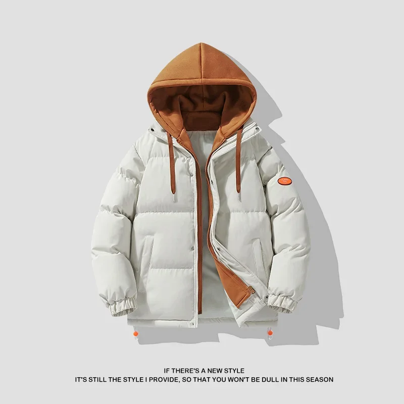 2023 Nieuwe Katoenen Jas Heren Winter Mode Verdikte Dons Katoenen Jas Capuchon Nep Twee Stukken Casual Katoenen Jassen Heren Parka