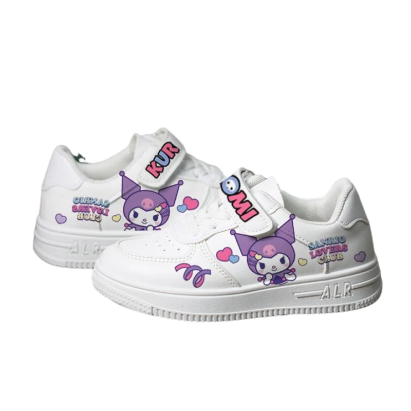 2024 Kawaii Sanrio Anime Kuromi Girls Shoes Sweet Cute Cartoon bambini studenti Sneakers con suola morbida piccole scarpe bianche regalo per bambini