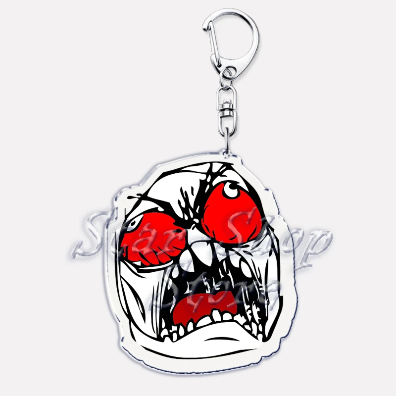 Funny TrollFace Keychain for Accessories Bag NoMeGusta Rage Face ForeverAlone Pendant Key Chain Ring Keyring Jewelry Fans Gifts