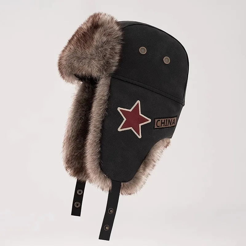 Chapeau de protection des oreilles en peluche Lei Feng pour hommes et femmes, chapeau de cyclisme d'hiver, imperméable, coupe-vent, étoile rouge, rétro, froid et chaud