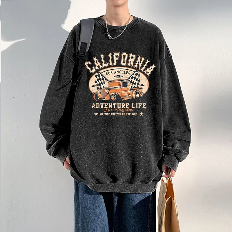 

Vintage Men Acid Wash Hoodie California Los Angeles Prints Sweatshirt Cotton Oversize Warm Pullover Casual Couple Streetwear