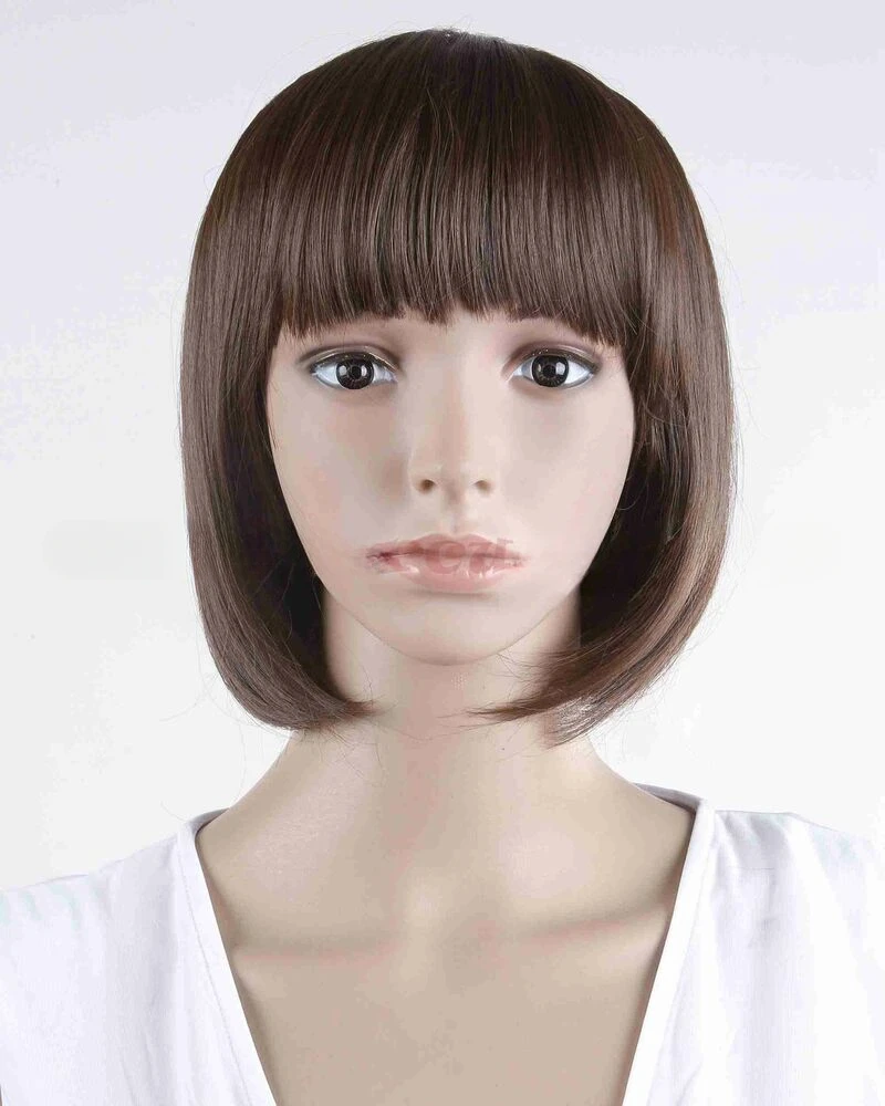 Dark Brown Short Bob  with Bangs Brown  chocolate brown for Cosplay Wigs