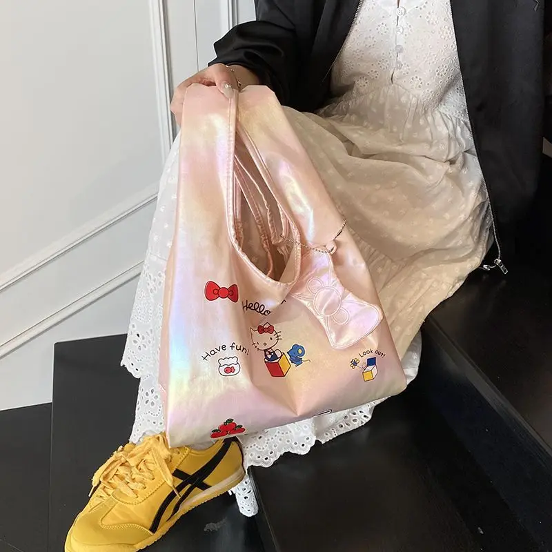 سانريو الكورية نمط حقيبة كتف كيتي حقيبة كتف سعة كبيرة موضة حلوة نمط طالب فتاة متجر حمل حقيبة حقيبة كتف