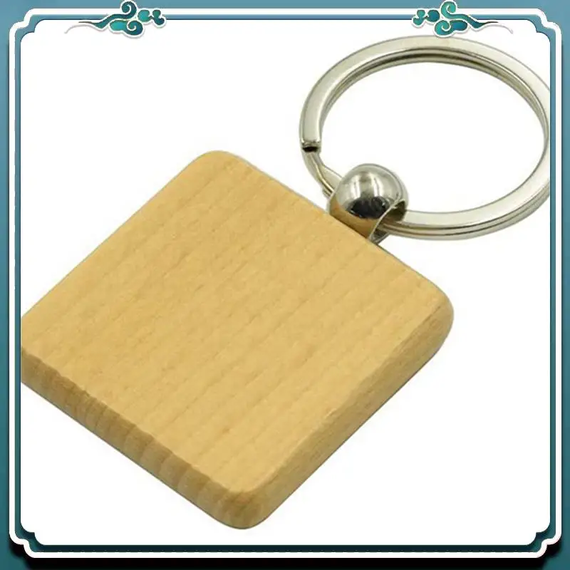 ABSK-400Pcs لتقوم بها بنفسك سلسلة مفاتيح خشبية فارغة مربع منحوتة حلقة رئيسية حلقة رئيسية خشبية حوالي 40X40 مللي متر #6