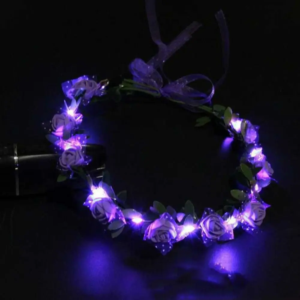 

Elegant Fashion Foam Party Headwear Rose Flower Crown Flower Headband Wreath Decoration Women Headwear LED Light Garland