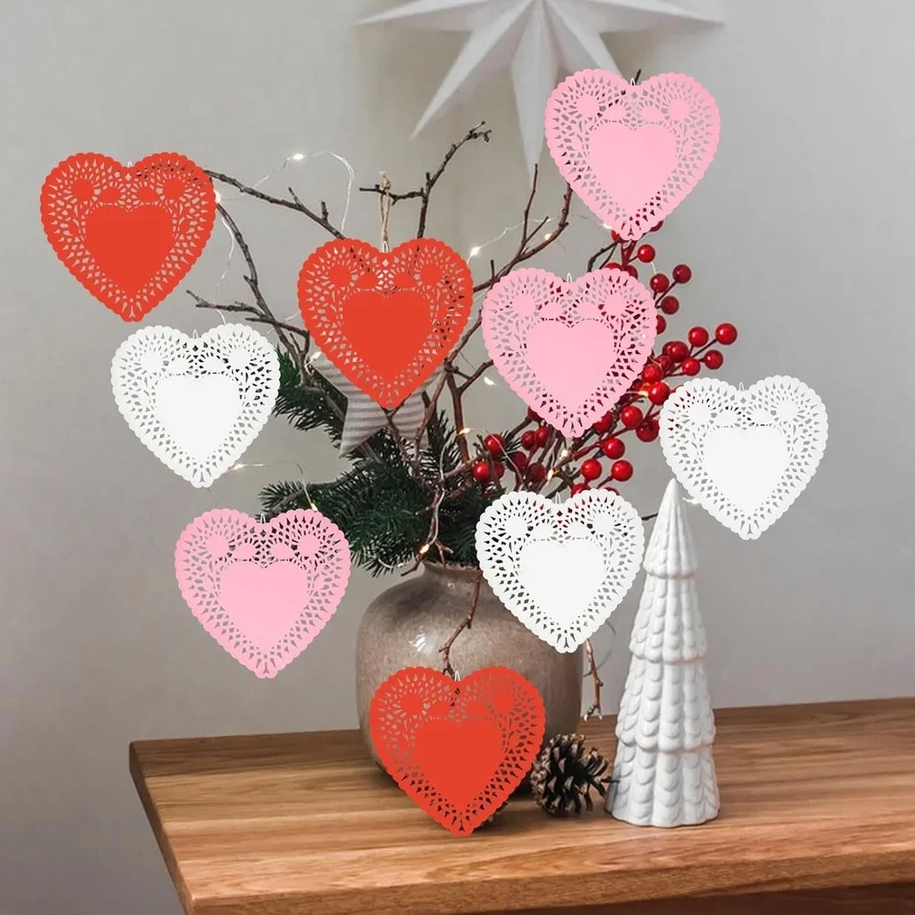 10pcs Heart Shape Paper Doilies for Wedding For Table Linens Party Decoration Craft Projects and Celebration Setup Needs